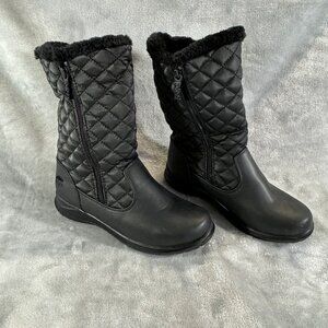 TOTES Women boots 7 Jade Black Waterproof Double Zip Snow Boots Fur Lined